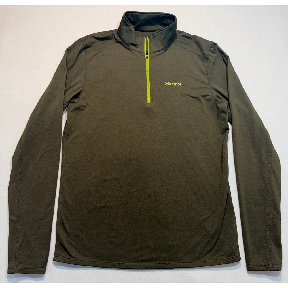 Marmot Mens 1/2 Half Zip Long Sleeve Base Layer Shirt Olive Green Size Medium